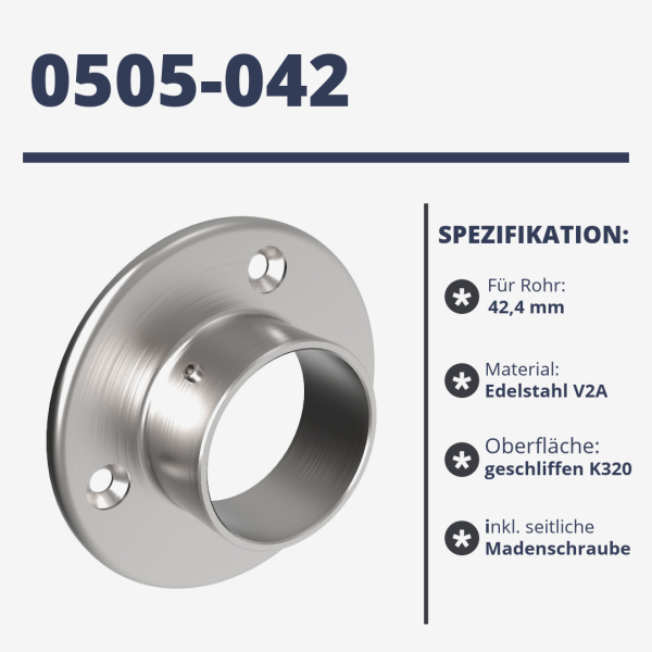 Wandanschluss Wandanker Rohrhalter für Rohr Ø 42,4 mm Edelstahl V2A geschliffen K320