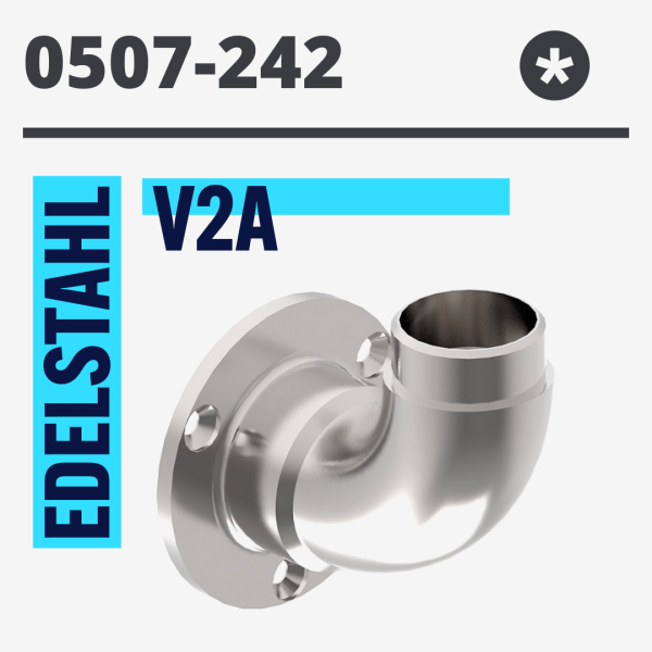 Wandanker Ø 85 mm gebogen Wandflansch für 42,4 x 2,0 mm, V2A matt gebürstet