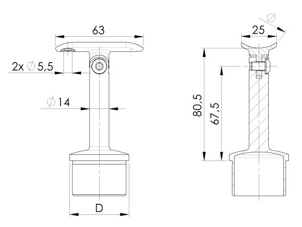 Geländerpfosten RECHTS Endpfosten Ø42,4 Bauhöhe 1000mm mit Glasklemmen 63x45mm Geländer V2A geschliffen K320 Edelstahl