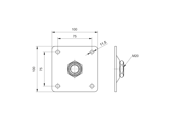 Platte mit Mutter Zn, M20, 100x100