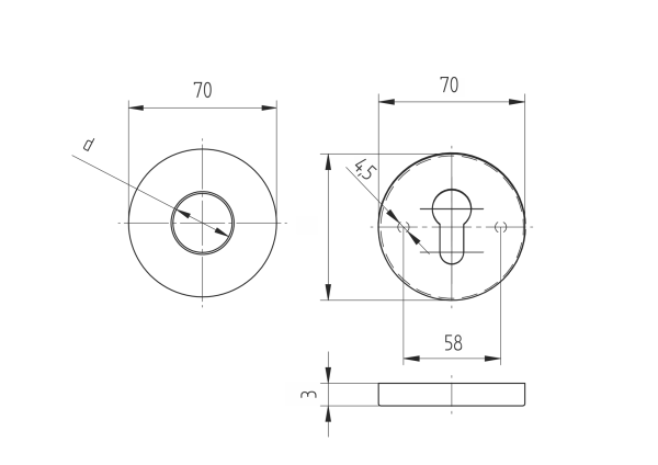 Drückerrosette D70, t3mm