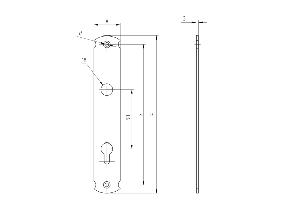 Drückerrosette 240x40, t3, C90, D18mm