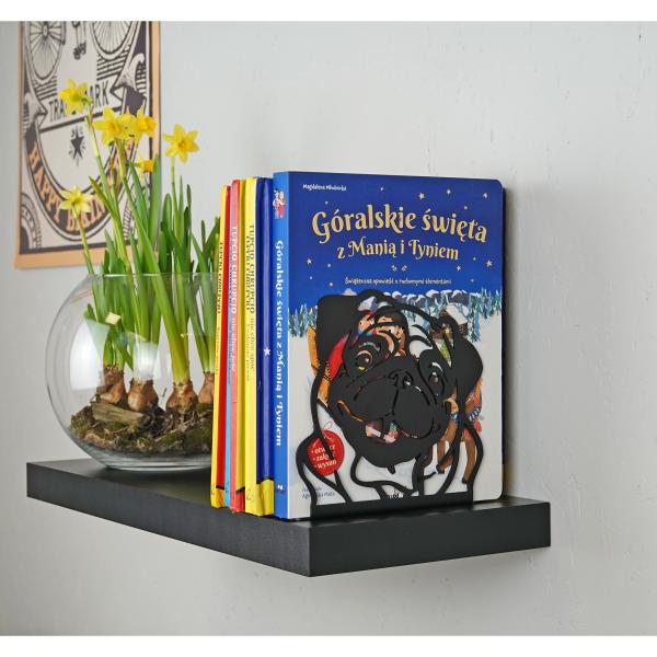 Buchstütze Bücherhalter Design Ständer Bücherregal HUND Kinergarten Bookends für Zuhause Mops Stütze Büro Kinder Geschenk SCHWARZ / DOG