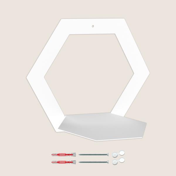 Dekoratives Regal hängend Metallregal Möbel Bücher Schlüssel Wandregal Flur Zimmer Raum LOFT Wohnung Hexagon WEIß / FAVO