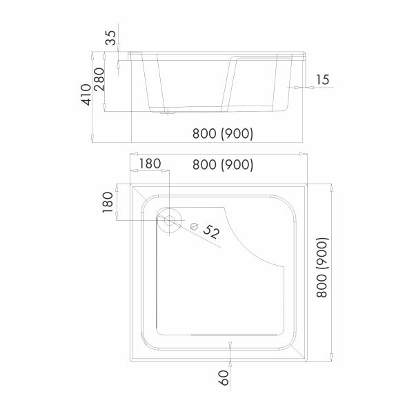 Acryl-Duschwanne integriert mit stabilisierendem und schalldämmendem Unterbau Stabilsound Plus Nammu 80x80x41 cm, quadratisch