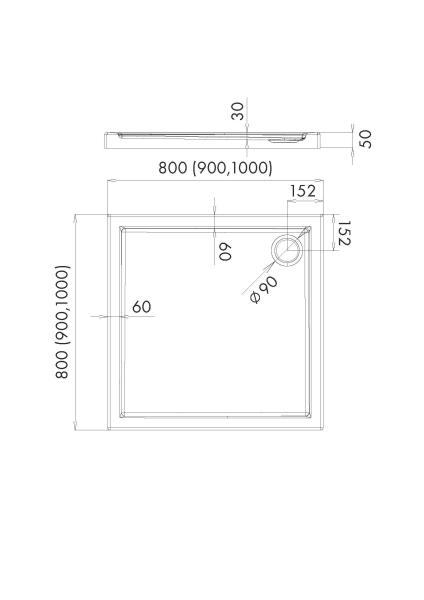 Acryl Duschwanne Senta 80x80x5 cm, quadratisch