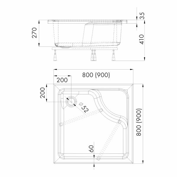 Acryl Duschwanne Dione 90x90x41 cm, quadratisch