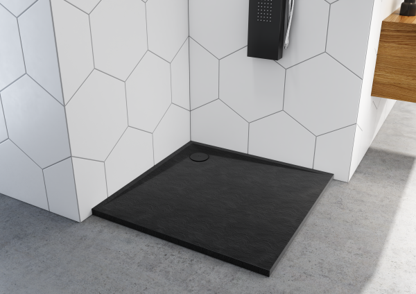 Stabilsound Plus Helio Verbundduschwanne Schwarz 90x90x3 cm, quadratisch