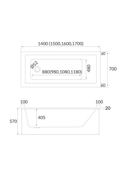 Acrylbadewanne Standard Plus Piazzia 160x70x40,5 cm, rechteckig