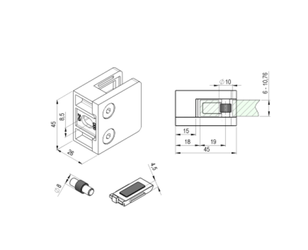 1x Glashalter Eckig Zamak Sicherungsplatte Glasklemme RAL Anthrazit
