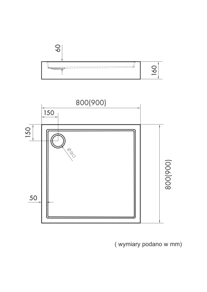 Acryl-Duschwanne integriert mit stabilisierendem und schalldämmendem Boden Stabilsound Plus Silas Weiß 90x90x16 cm, quadratisch