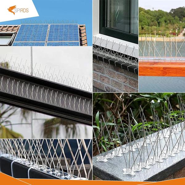 SPIRDS 10m (20x50 cm) Balkon-Taubenabwehr, Vogelabwehr zum Schutz von Blumenkasten Fensterbank, Taubenabwehr-Spikes 5-Reihig Rostfreier Stahl