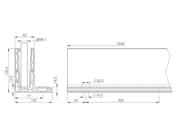 Ganzglasgeländer ALU Glasgeländer ECO Bodenprofil L Schwarz Elox Teile Glas