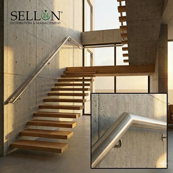 Edelstahl Handlauf KONFIGURATOR 42,4 Treppe Zubehör V2A Innen Außen Handlaufhalter Wand Handlaufkomponenten SET