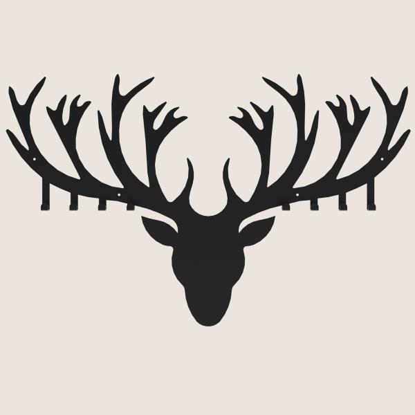 Kleiderhaken Kleiderbügel Garderobenleiste Haken Schwarz Tier Wild aus Metall, für Eingang, Flur, Schlafzimmer, Flurgarderobe mit 8 Haken / HIRSCH
