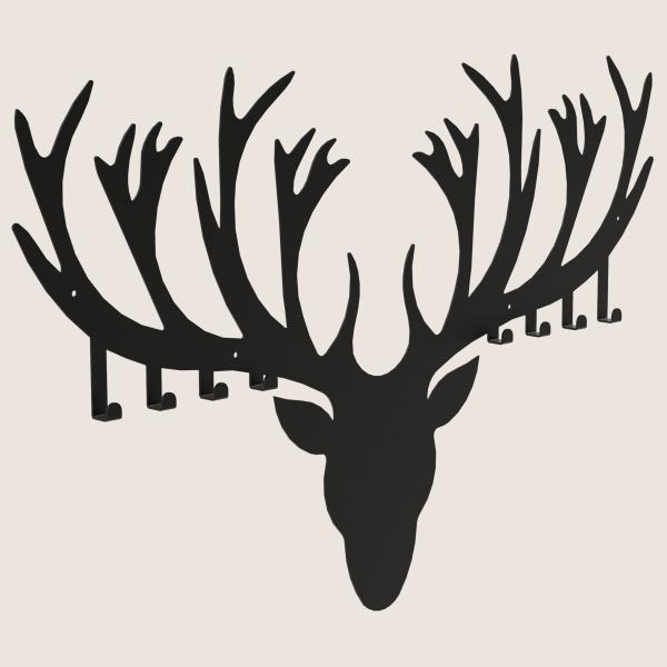 Kleiderhaken Kleiderbügel Garderobenleiste Haken Schwarz Tier Wild aus Metall, für Eingang, Flur, Schlafzimmer, Flurgarderobe mit 8 Haken / HIRSCH
