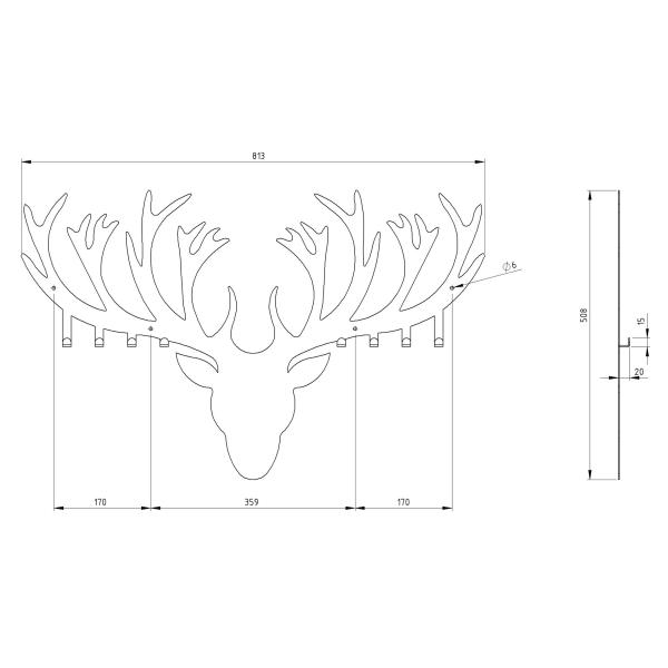 Kleiderhaken Kleiderbügel Garderobenleiste Haken Schwarz Tier Wild aus Metall, für Eingang, Flur, Schlafzimmer, Flurgarderobe mit 8 Haken / HIRSCH