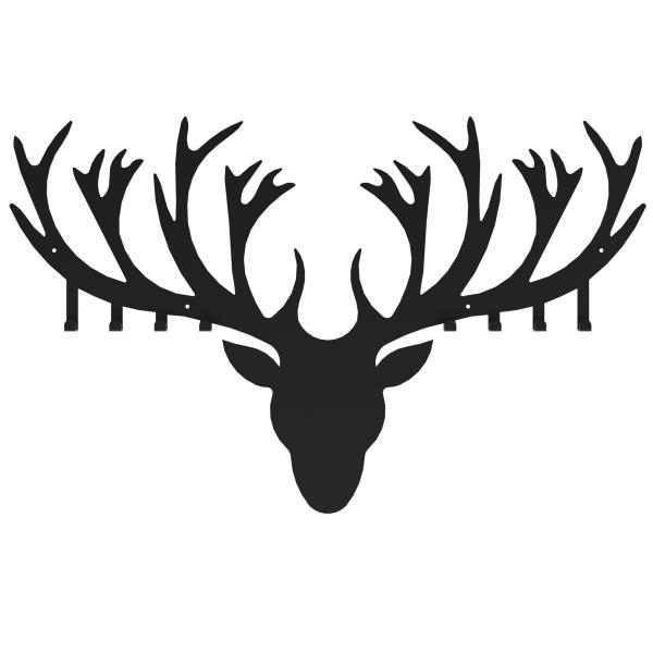 Kleiderhaken Kleiderbügel Garderobenleiste Haken Schwarz Tier Wild aus Metall, für Eingang, Flur, Schlafzimmer, Flurgarderobe mit 8 Haken / HIRSCH
