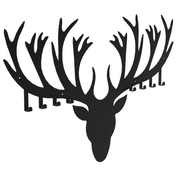 Kleiderhaken Kleiderbügel Garderobenleiste Haken Schwarz Tier Wild aus Metall, für Eingang, Flur, Schlafzimmer, Flurgarderobe mit 8 Haken / HIRSCH