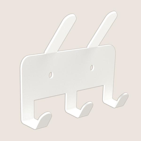 Kleiderhaken Garderobenleiste Hakenleiste WEIß Doppelhaken - 14 cm - aus Metall, für Eingang, Flur, Schlafzimmer, Flurgarderobe mit 3 Haken / JAVA QUINTET