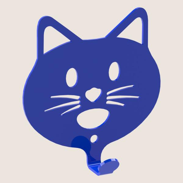 Kleiderhaken Kleiderbügel Kinder Haken BLAU Tiere aus Metall, für Eingang, Flur, Schlafzimmer, Kinderzimmer Kindergarten / KATZE