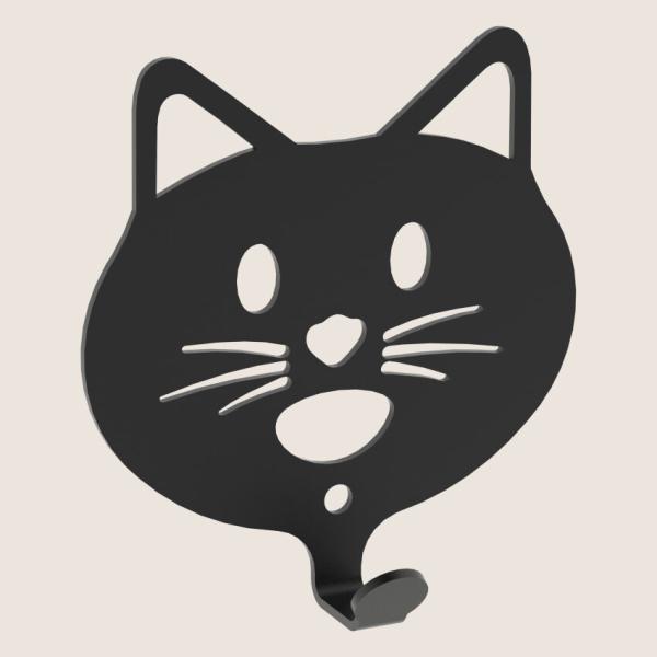 Kleiderhaken Kleiderbügel Kinder Haken Schwarz Tiere aus Metall, für Eingang, Flur, Schlafzimmer, Kinderzimmer Kindergarten  / KATZE
