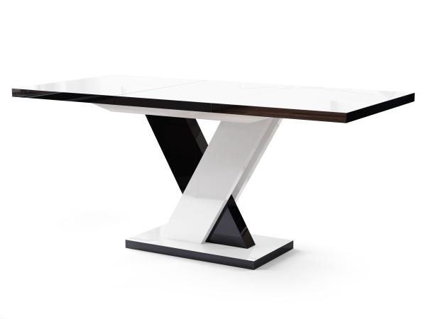 Esstisch Ausziehtisch Weiß - Schwarz Hochglanz 120-170 cm Esszimmertisch für 4-6 Personen mit Synchronauszug - 120x76x80 cm (BxHxT) Modern Esszimmer