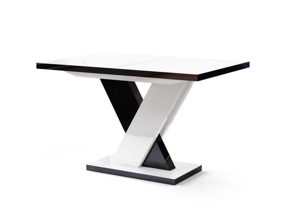 Esstisch Ausziehtisch Weiß - Schwarz Hochglanz 120-170 cm Esszimmertisch für 4-6 Personen mit Synchronauszug - 120x76x80 cm (BxHxT) Modern Esszimmer