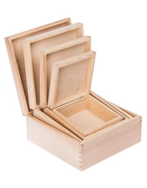 Ausverkauf 1 Stück! Holzbox 4-in-1 Aufbewahrungsbox Holzkiste mit Deckel eckig