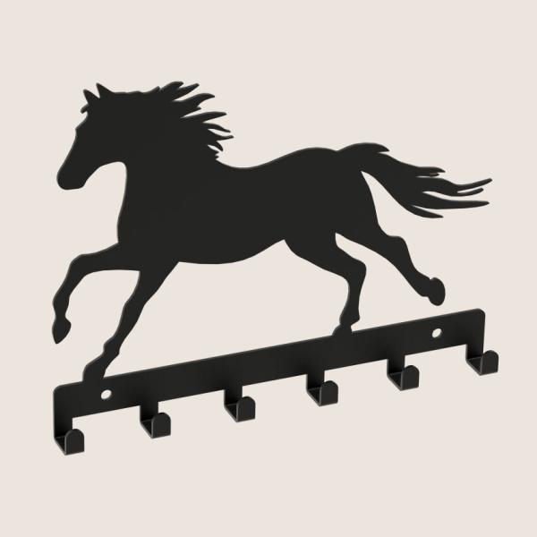 Schlüsselanhänger SCHWARZ aus Metall Pferd Tür LOFT Modern Schlüssel Bügel / HORSE