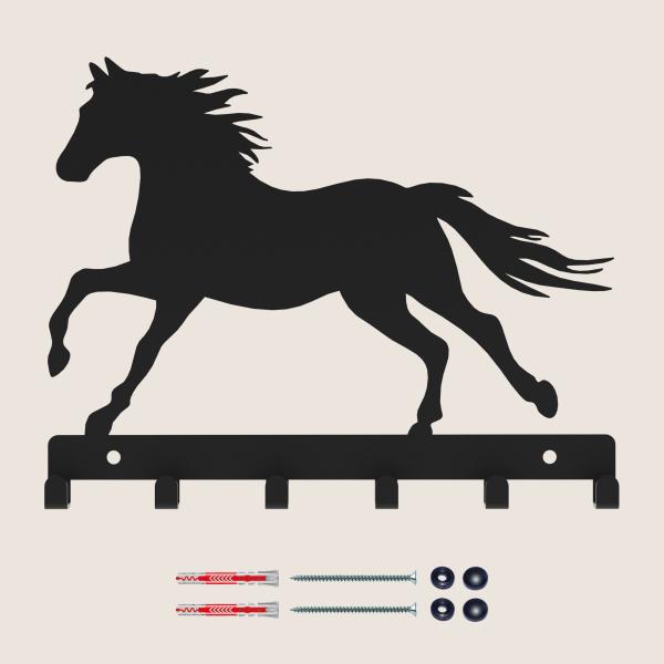 Schlüsselanhänger SCHWARZ aus Metall Pferd Tür LOFT Modern Schlüssel Bügel / HORSE