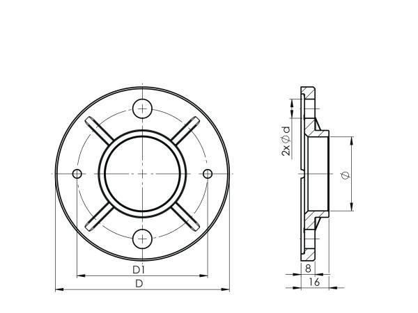 Geländerpfosten LINKS Endpfosten Ø42,4 Bauhöhe 1000mm mit Glasklemmen 63x45mm Geländer V2A geschliffen K320 Edelstahl