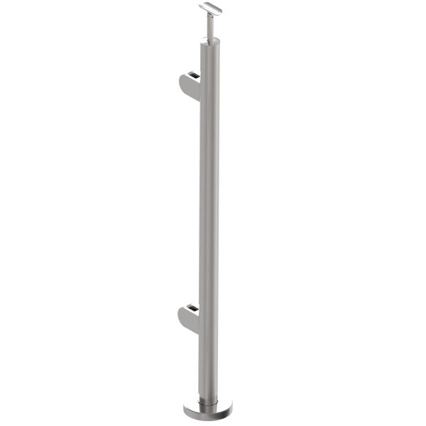 Geländerpfosten LINKS Endpfosten Ø42,4 Bauhöhe 1000mm mit Glasklemmen 63x45mm Geländer V2A geschliffen K320 Edelstahl