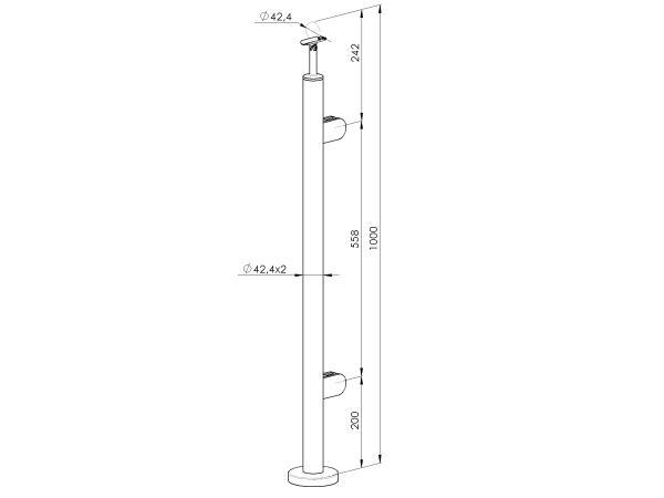 Geländerpfosten RECHTS Endpfosten Ø42,4 Bauhöhe 1000mm mit Glasklemmen 63x45mm Geländer V2A geschliffen K320 Edelstahl