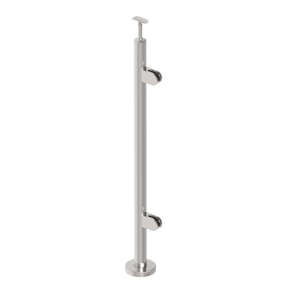 Geländerpfosten RECHTS Endpfosten Ø42,4 Bauhöhe 1000mm mit Glasklemmen 63x45mm Geländer V2A geschliffen K320 Edelstahl
