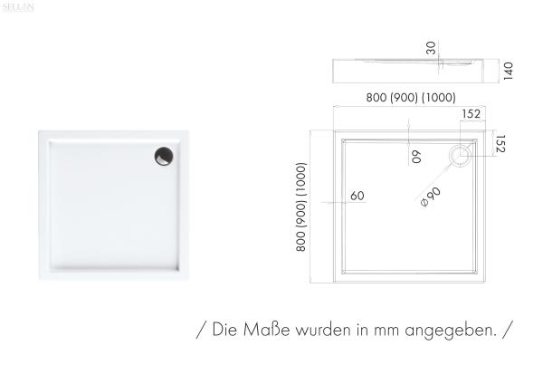 Duschwanne 80x80 mit Styroporträger 14 cm hoch für Renovierung einfache Montage