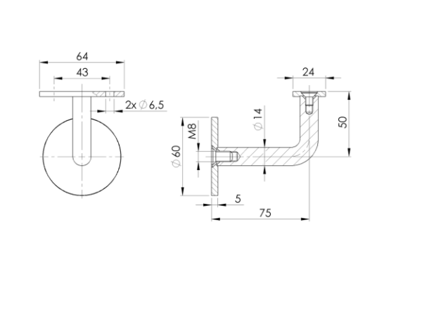 Edelstahl Handlaufhalter Anthrazit RAL7016 Handlauf Handlaufträger flach M8