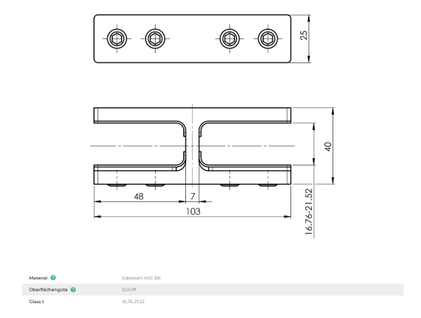 Edelstahl Glashalter Verbinder Gerade Winkel Ecke verstellbar 16,76-21 V4A V2A