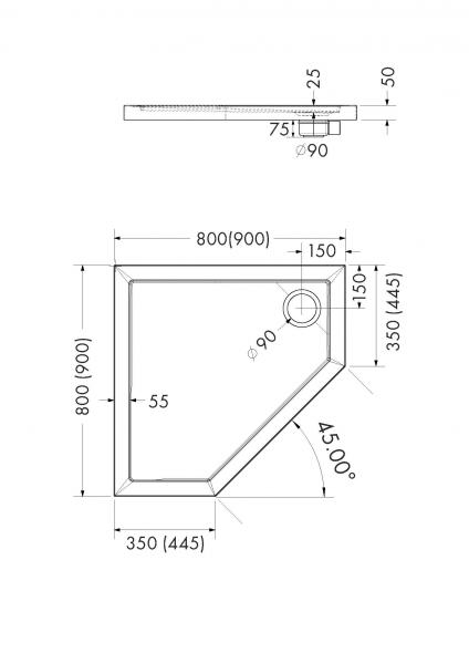 Duschtasse Duschwanne Grau Steinoptik Quadrat Rechteck Viertelkreis Fünfeck Cement Stone