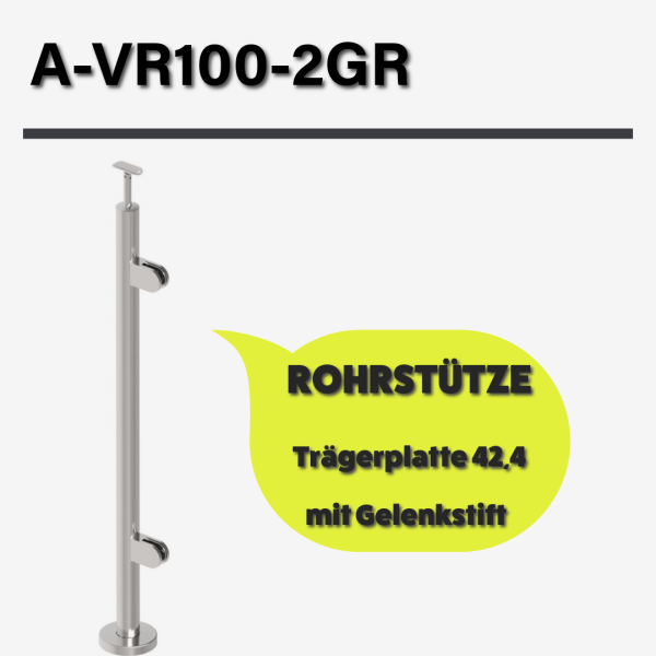 Geländerpfosten RECHTS Endpfosten Ø42,4 Bauhöhe 1000mm mit Glasklemmen 63x45mm Geländer V2A geschliffen K320 Edelstahl
