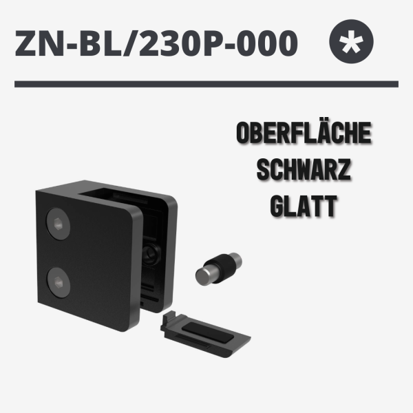 Glashalter Zamak Glasklemme Zink Geländer RAL9005 Schwarz Glas Eckig Glatt BLACK