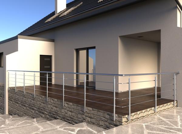 Relinggeländer Edelstahl vorgesetzt Geländer Konfigurator Balkongeländer Treppengeländer Balkon Terrasse Seitliche Montage Treppen Relingpfosten 42,4 mm V2A