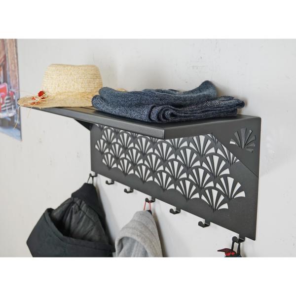 Kleiderhaken Garderobenleiste Hakenleiste Schwarz mit Ablage - 70 cm - aus Metall, für Eingang, Flur, Schlafzimmer, Flurgarderobe mit 7 Haken / W-2