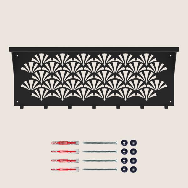 Kleiderhaken Garderobenleiste Hakenleiste Schwarz mit Ablage - 70 cm - aus Metall, für Eingang, Flur, Schlafzimmer, Flurgarderobe mit 7 Haken / W-2