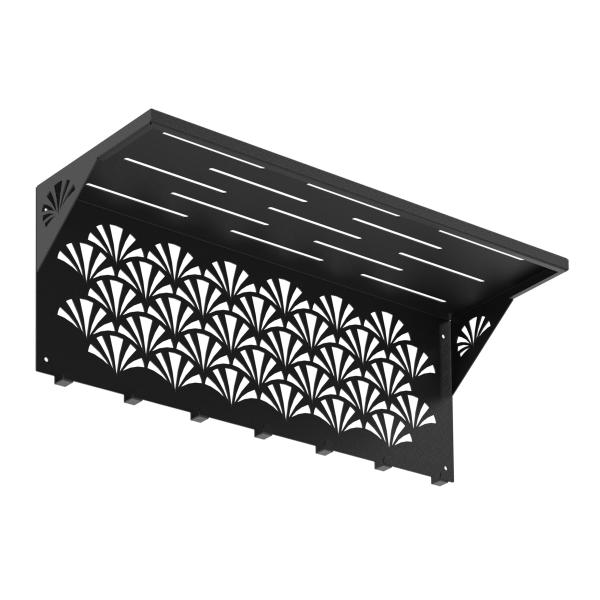 Kleiderhaken Garderobenleiste Hakenleiste Schwarz mit Ablage - 70 cm - aus Metall, für Eingang, Flur, Schlafzimmer, Flurgarderobe mit 7 Haken / W-2