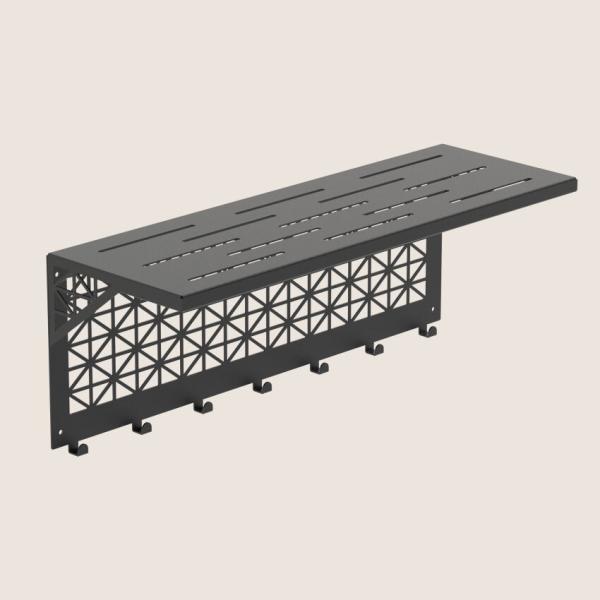 Kleiderhaken Garderobenleiste Hakenleiste Schwarz mit Ablage - 70 cm - aus Metall, für Eingang, Flur, Schlafzimmer, Flurgarderobe mit 7 Haken / W-4