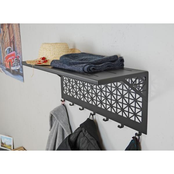 Kleiderhaken Garderobenleiste Hakenleiste Schwarz mit Ablage - 70 cm - aus Metall, für Eingang, Flur, Schlafzimmer, Flurgarderobe mit 7 Haken / W-4