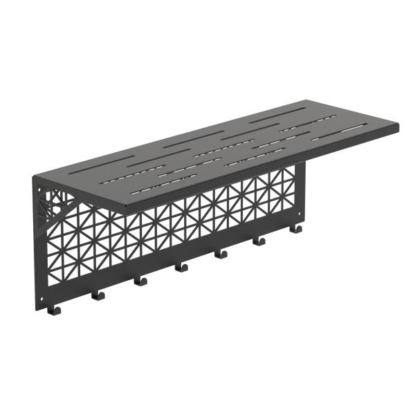 Kleiderhaken Garderobenleiste Hakenleiste Schwarz mit Ablage - 70 cm - aus Metall, für Eingang, Flur, Schlafzimmer, Flurgarderobe mit 7 Haken / W-4