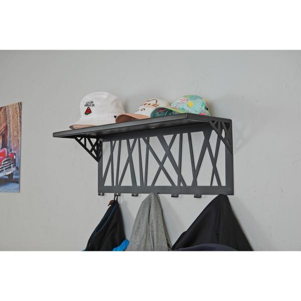 Kleiderhaken Garderobenleiste Hakenleiste Schwarz mit Ablage - 70 cm - aus Metall, für Eingang, Flur, Schlafzimmer, Flurgarderobe mit 7 Haken / W-1