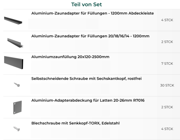 Aluminium Sichtschutzzaun Gartenzaun Zaun Lamellenzaun Anthrazit Set 20x120 - 1200x2500 mm